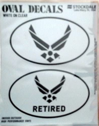 U.S. Air Force, Retired, 2-Piece White and Clear Euro Decal Sticker Set, 4x2.5 Inch Each, United States Military