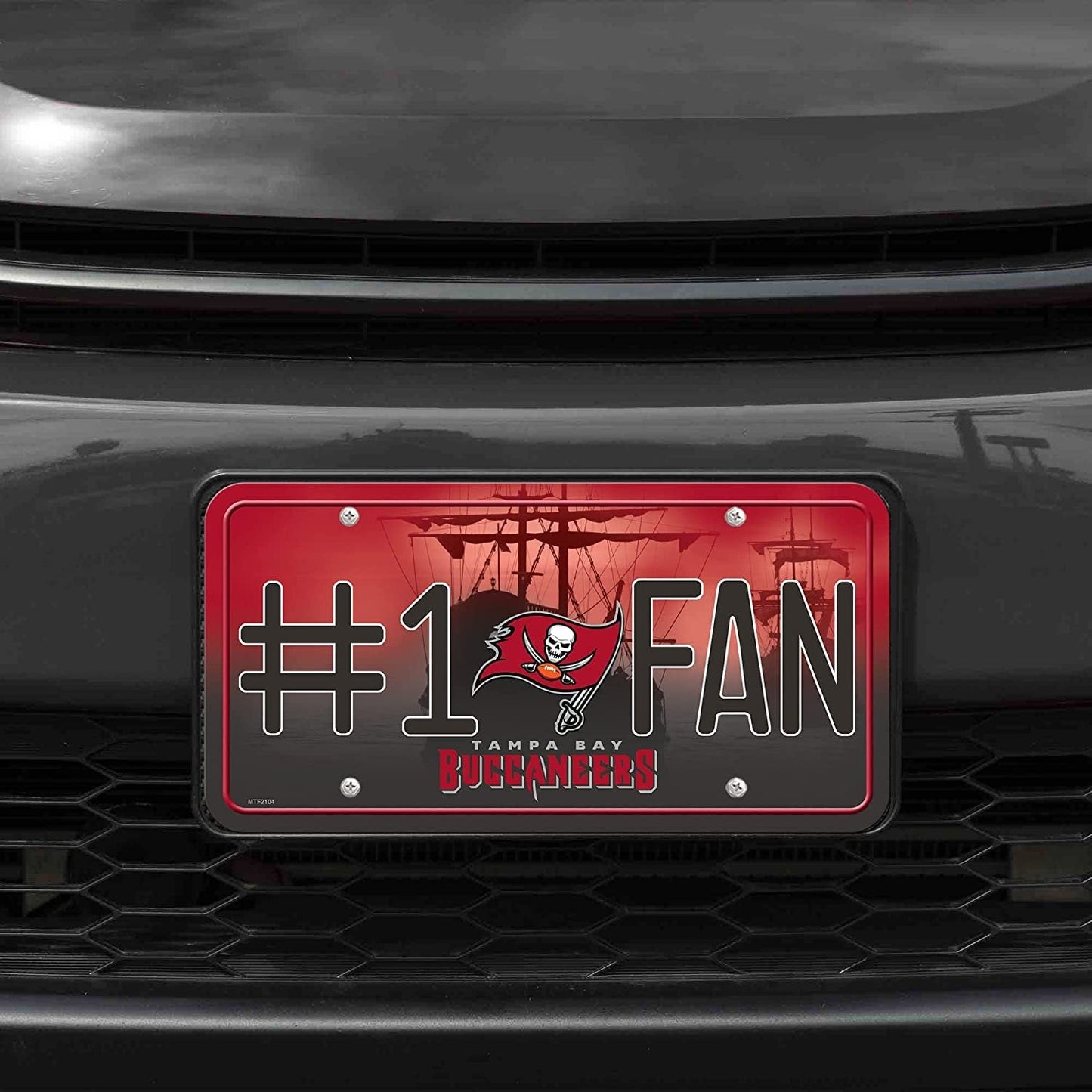 Tampa Bay Buccaneers Metal Auto Tag License Plate, #1 Fan Pirate Ship Design, 12x6 Inch