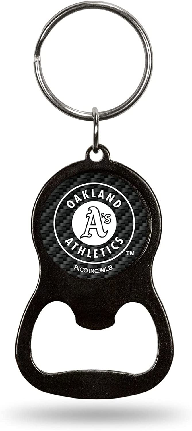 Oakland Athletics A's Bottle Opener Keychain Carbon Fiber Design Metal Baseball