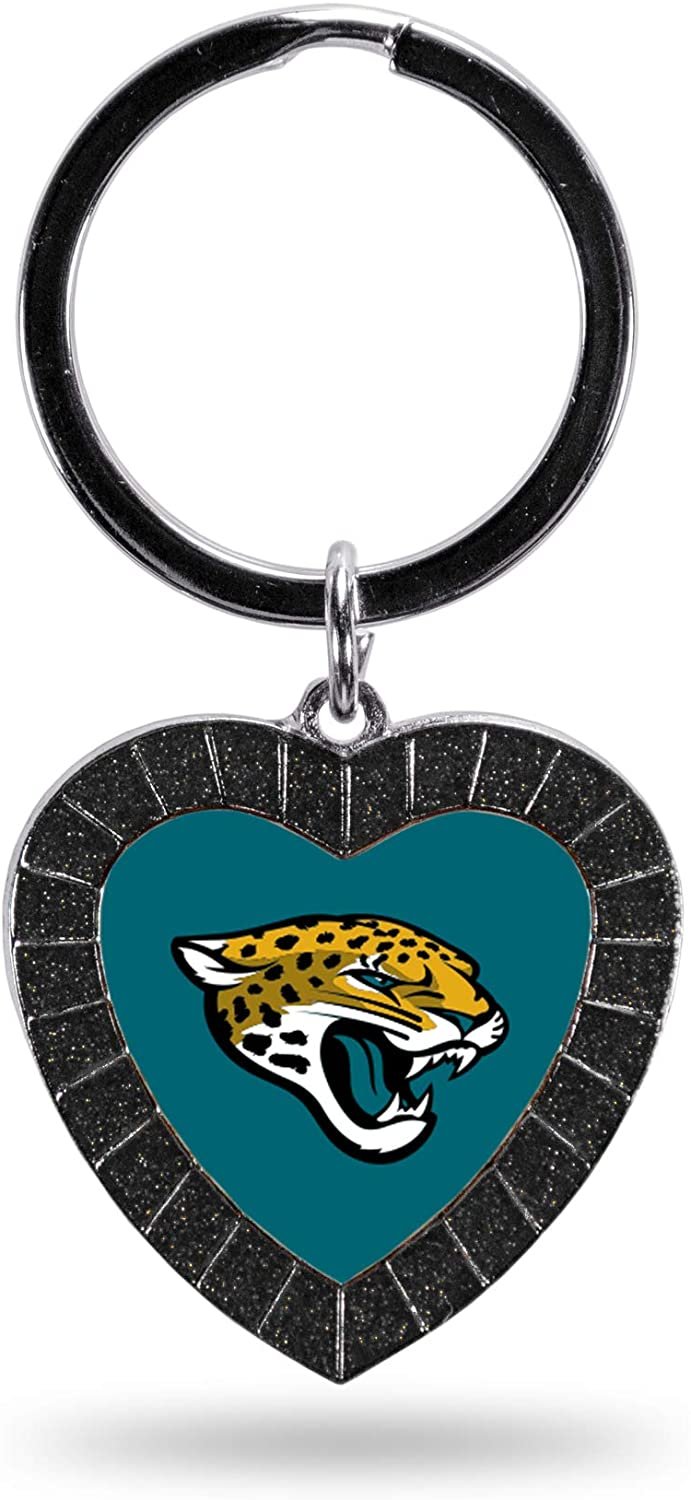 Jacksonville Jaguars NFL Rhinestone Heart Colored Keychain, Black, 3-inches in length