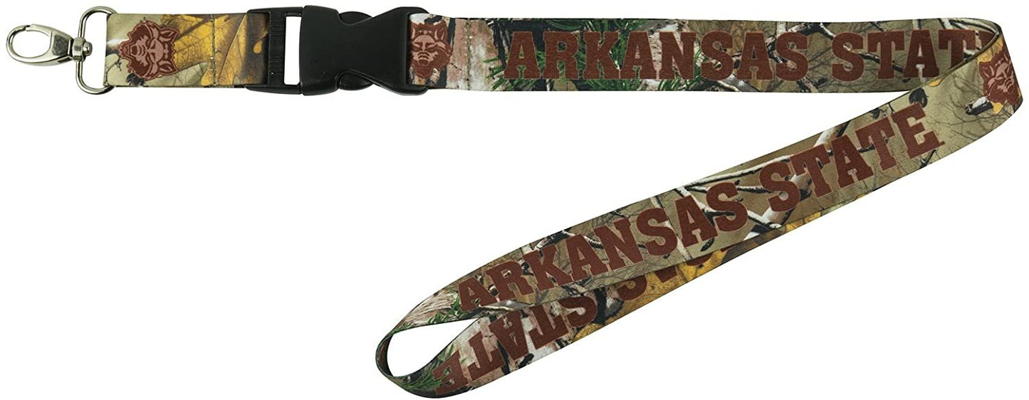 Arkansas State University Red Wolves Camo Lanyard Keychain Double Sided Breakaway Safety Design Adult 18 Inch