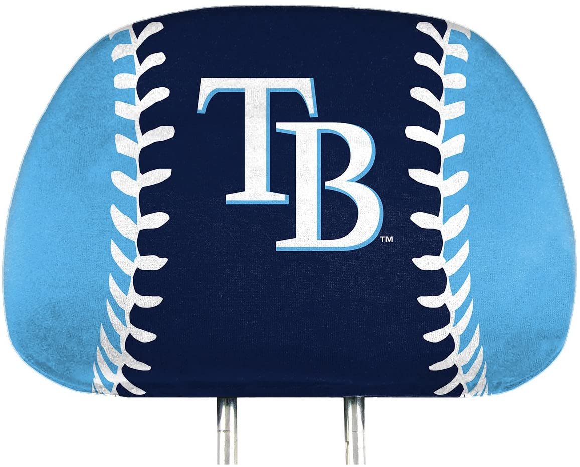 Tampa Bay Rays Pair of Premium Auto Head Rest Covers, Full Color Printed, Elastic, 14x10 Inch
