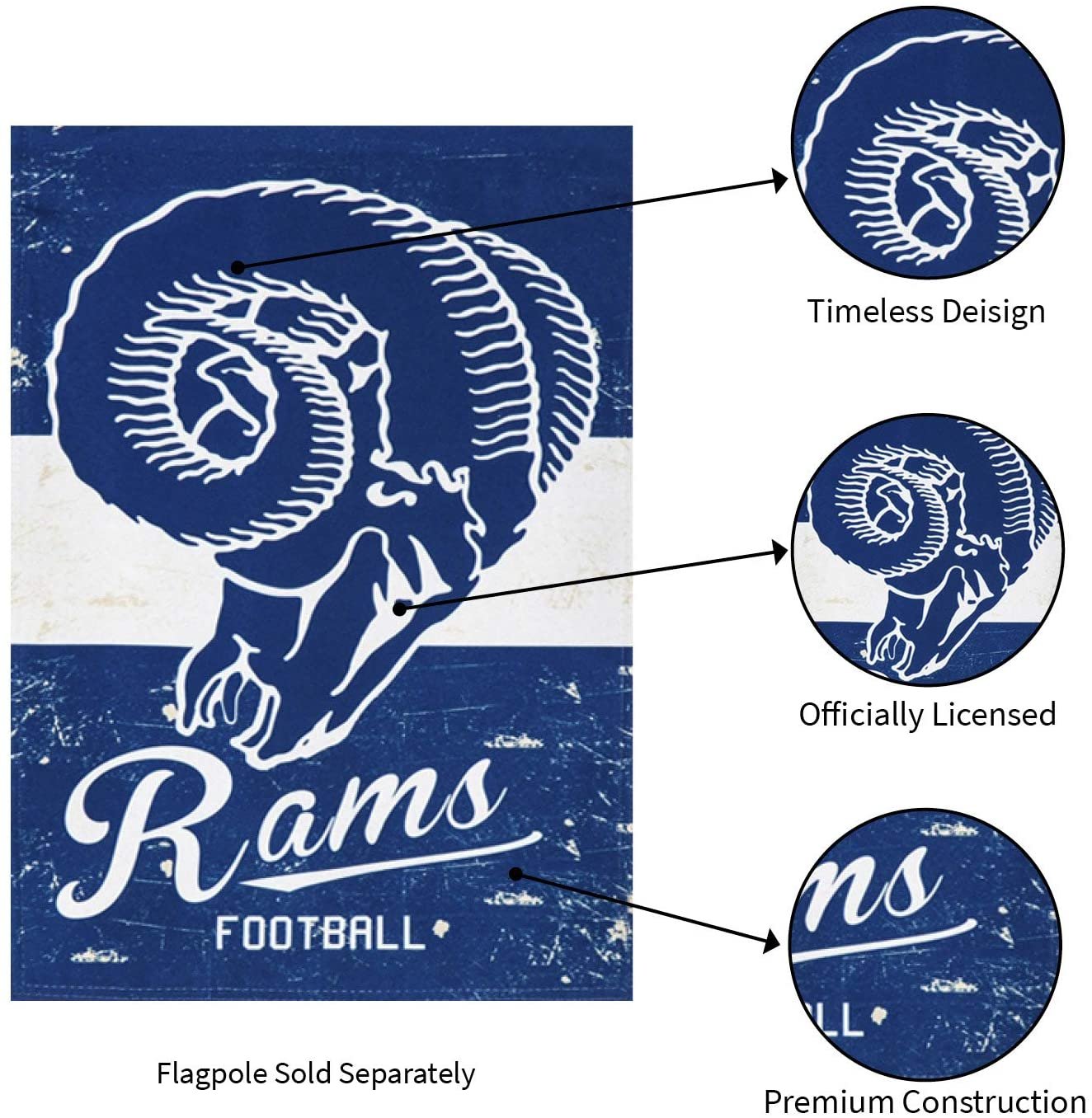 Los Angeles Rams Vintage Design, Premium Linen Garden Flag Banner, Double Sided, 13x18 Inch
