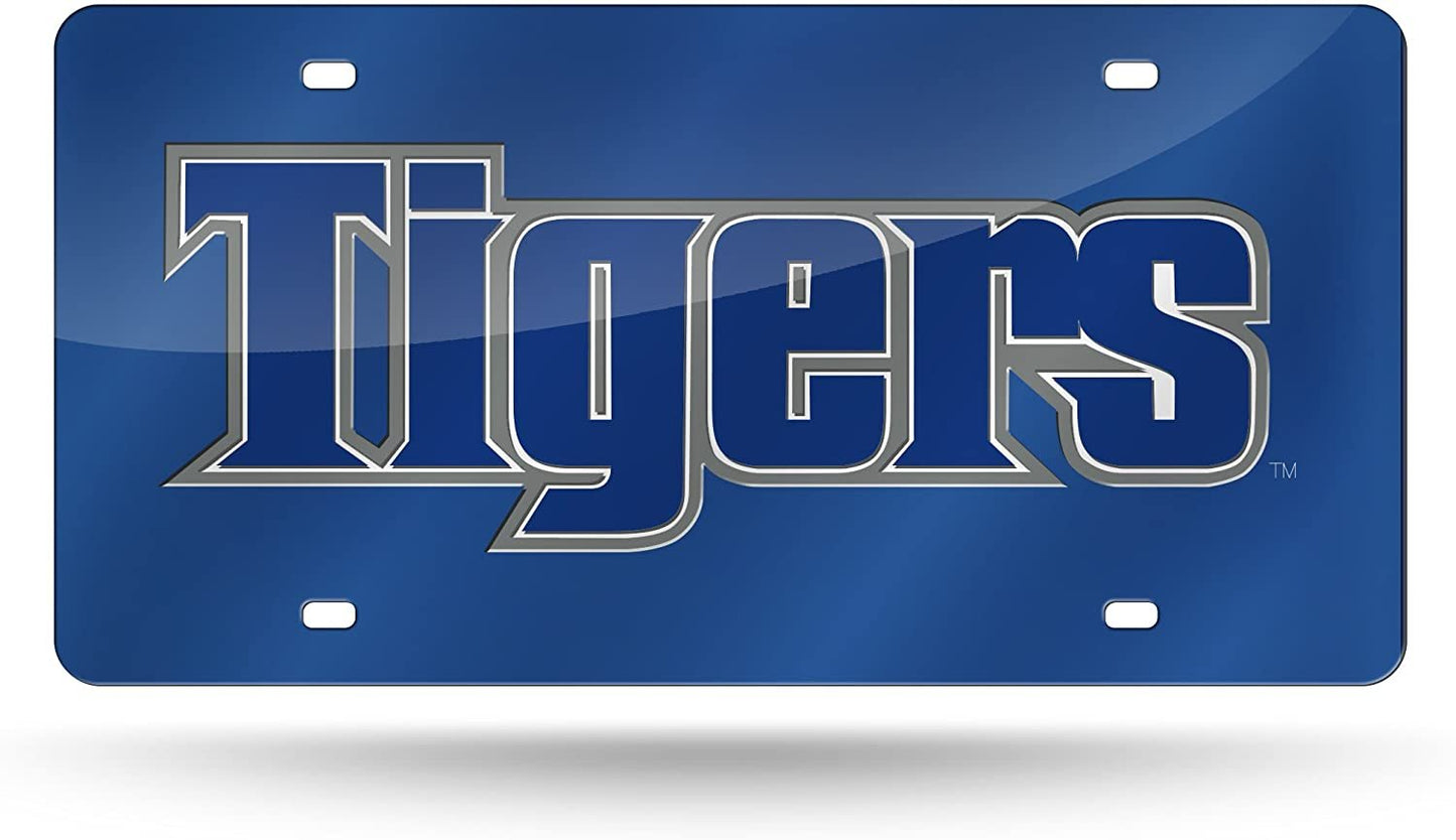 University of Memphis Tigers Premium Laser Cut Tag License Plate, Mirrored Acrylic Inlaid, 6x12 Inch