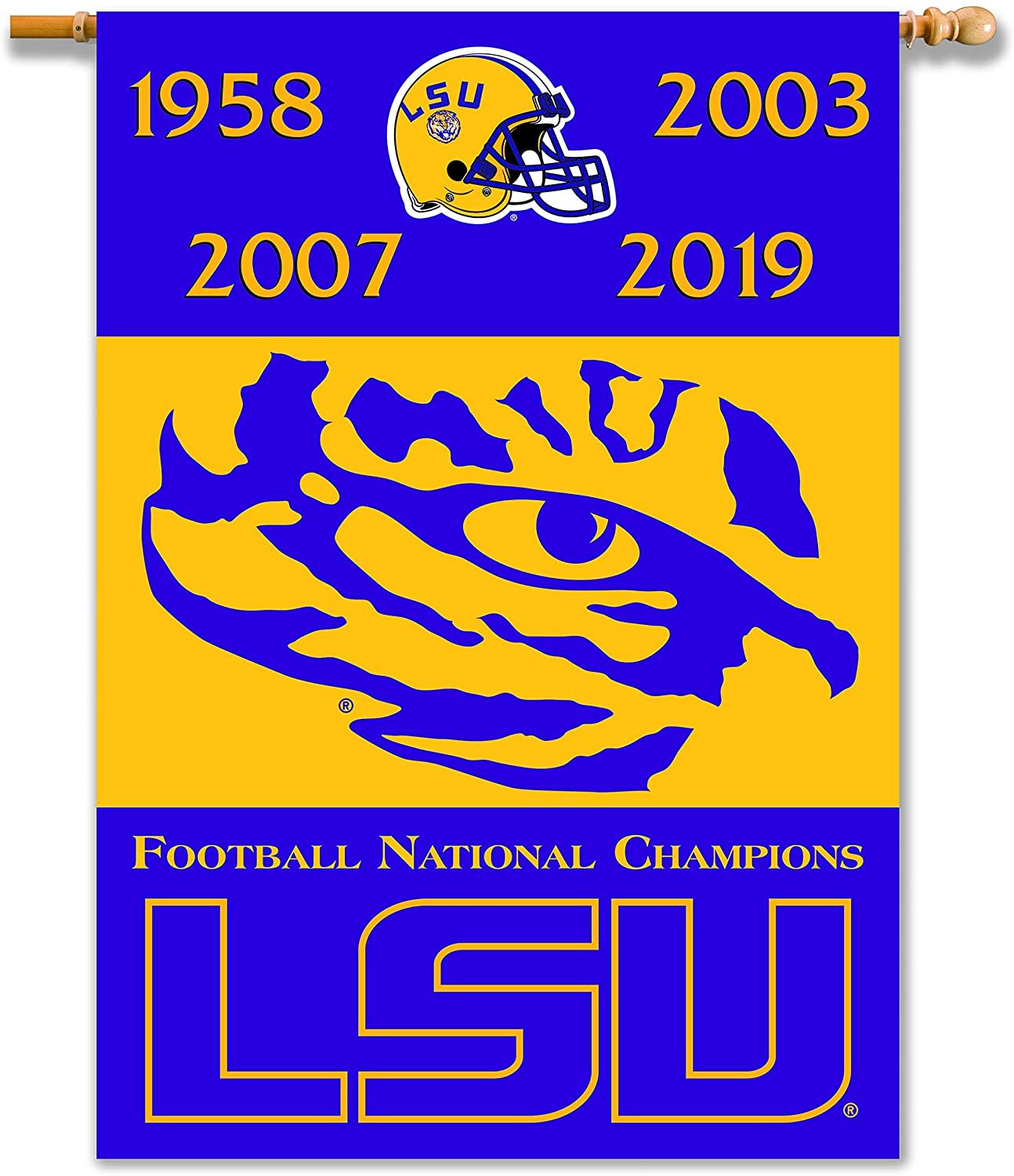 Louisiana State University Tigers LSU Championship Years Premium 2-Sided 28x40 Inch House Banner Flag, with Sleeve for Pole