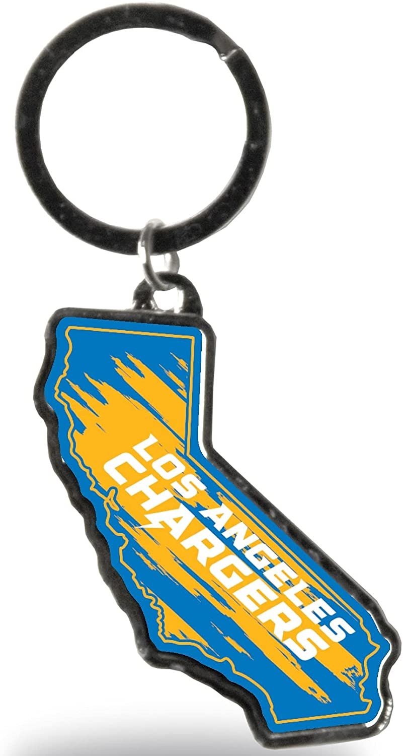 Los Angeles Chargers Premium Metal Keychain, State Shaped, Team Color