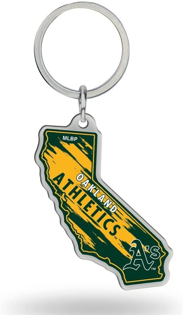 Oakland Athletics Premium Metal Keychain, State Shaped, Team Color