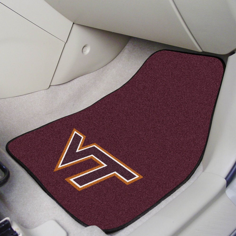 Virginia Tech University Hokies 2-Piece Nylon Carpeted Front Car Vehicle Floor Mats, 18x27 Inch