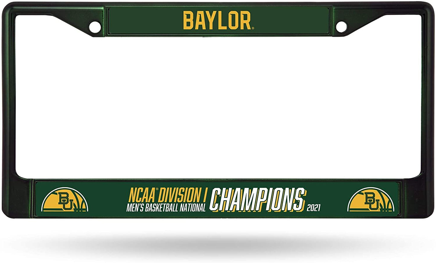 Baylor University Bears 2021 Champions Green Metal License License Plate Frame Chrome Tag Cover, 12x6 Inch