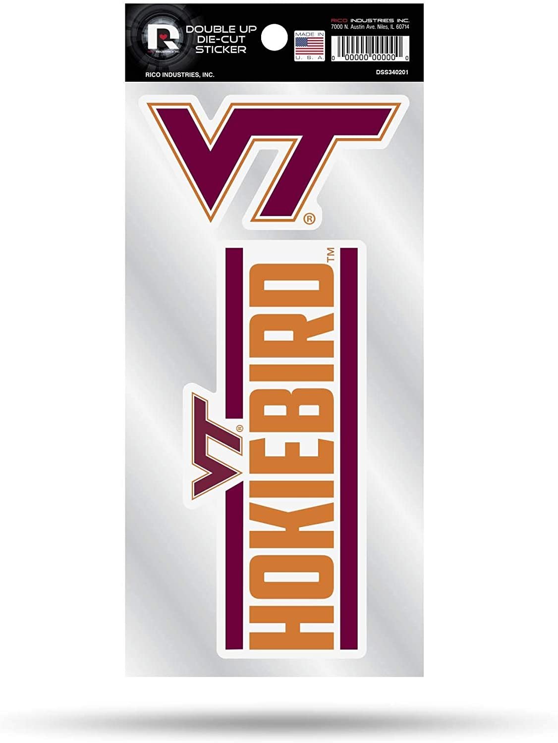 Virginia Tech University Hokies 2-Piece Double Up Die Cut Sticker Decal Sheet, 4x8 Inch