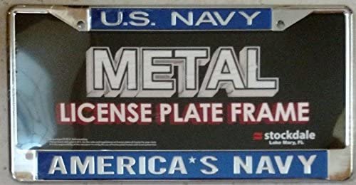 United States Navy Military Chrome Metal License Plate Frame Tag Cover, Laser Mirrored Inserts, 12x6 Inch