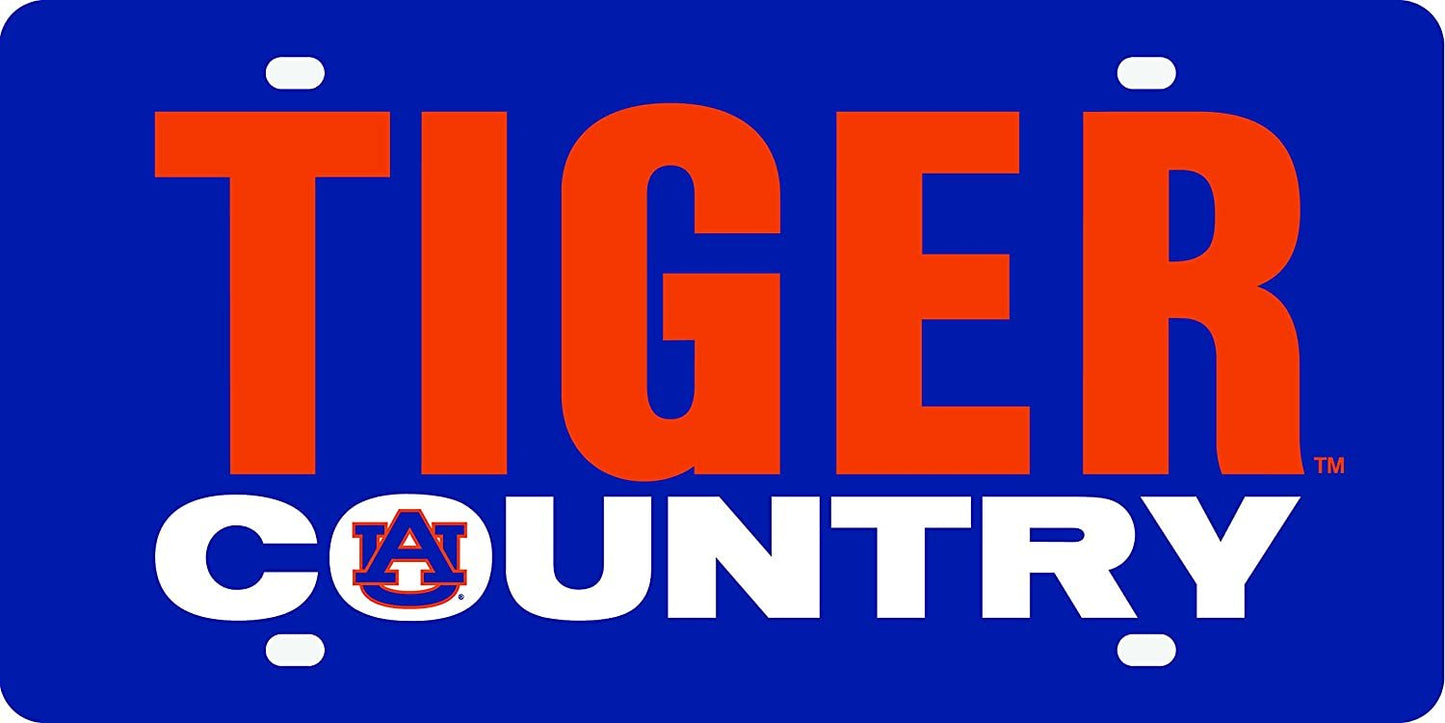 Auburn University Tigers Premium Laser Cut Tag License Plate, Country Design, Mirrored Acrylic Inlaid, 6x12 Inch