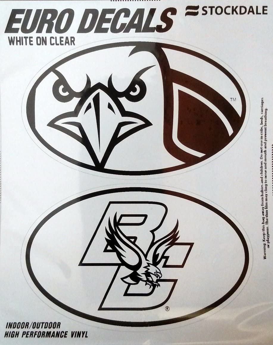 Boston College Eagles 2-Piece White and Clear Euro Decal Sticker Set, 4x2.5 Inch Each