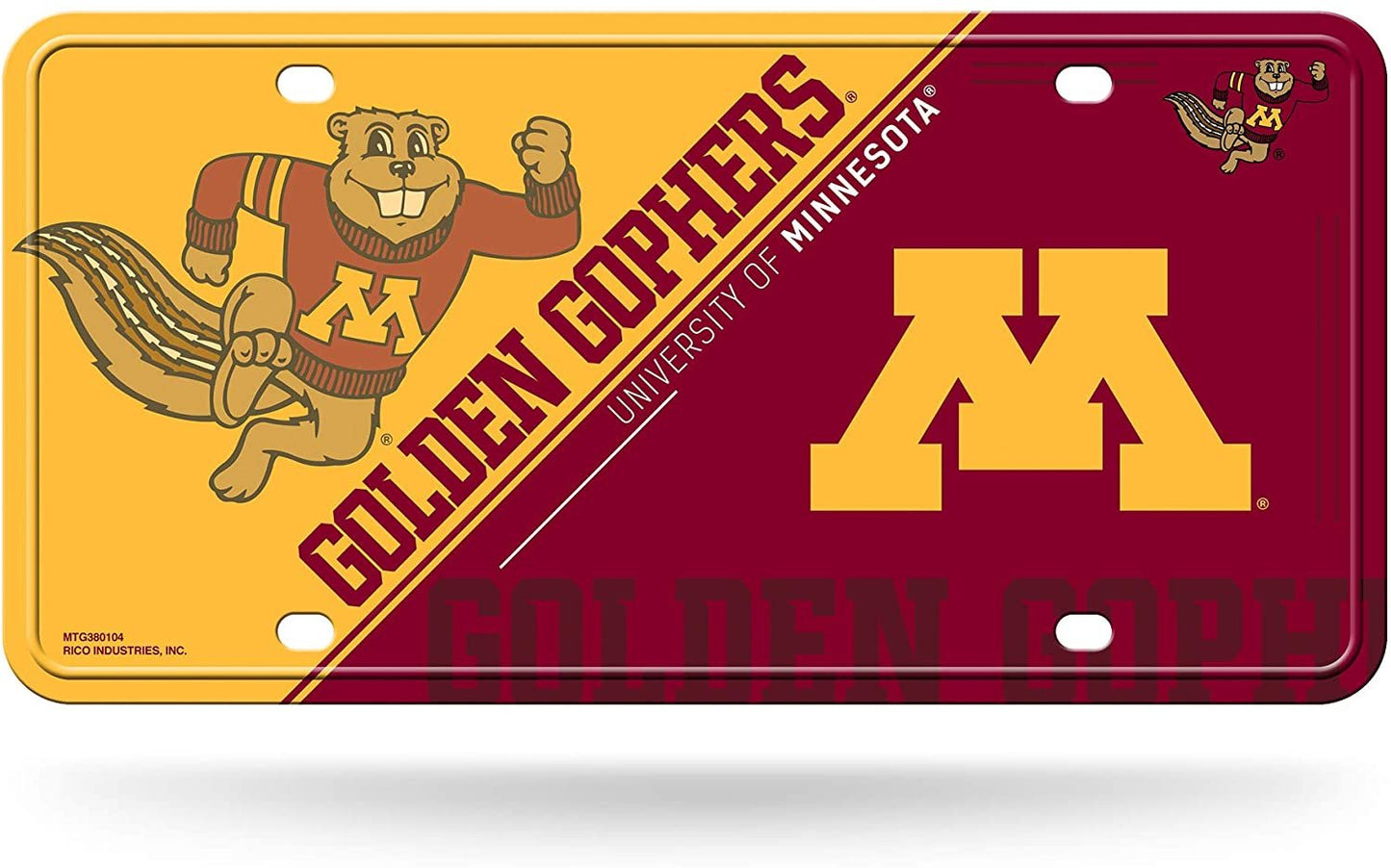 University of Minnesota Golden Gophers Metal Auto Tag License Plate, Split Design, 6x12 Inch