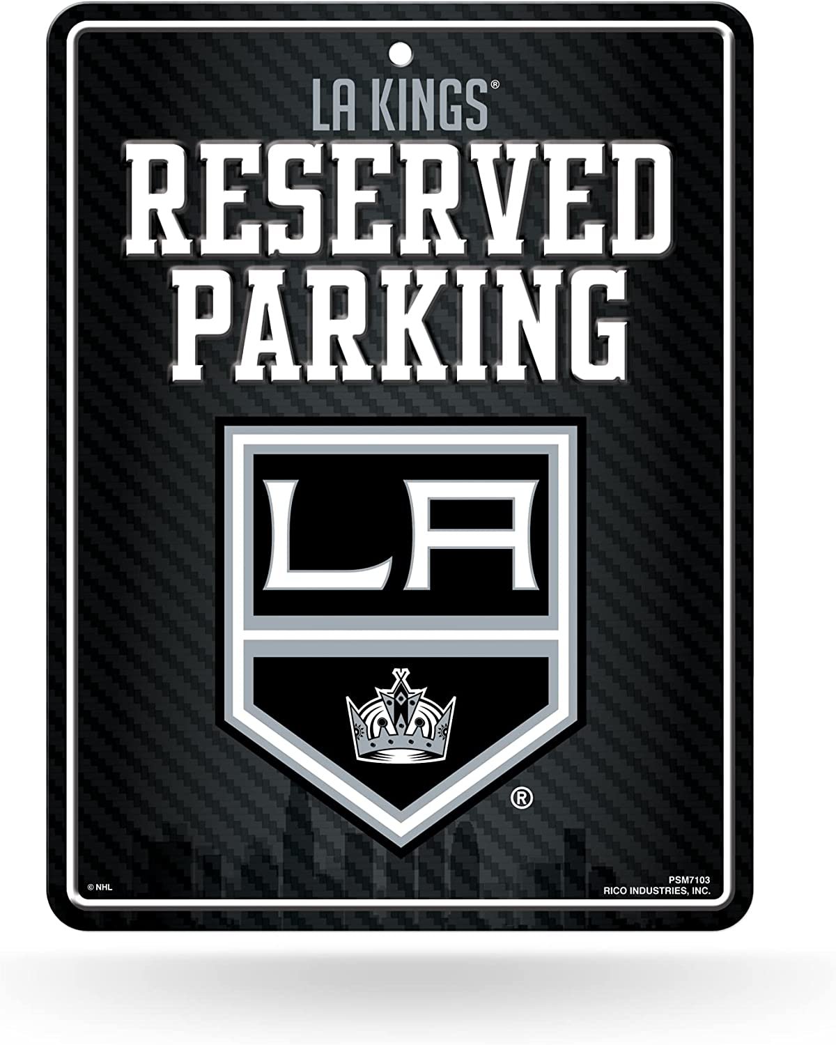 Los Angeles Kings Metal Parking Novelty Wall Sign 8.5 x 11 Inch Carbon Fiber Design