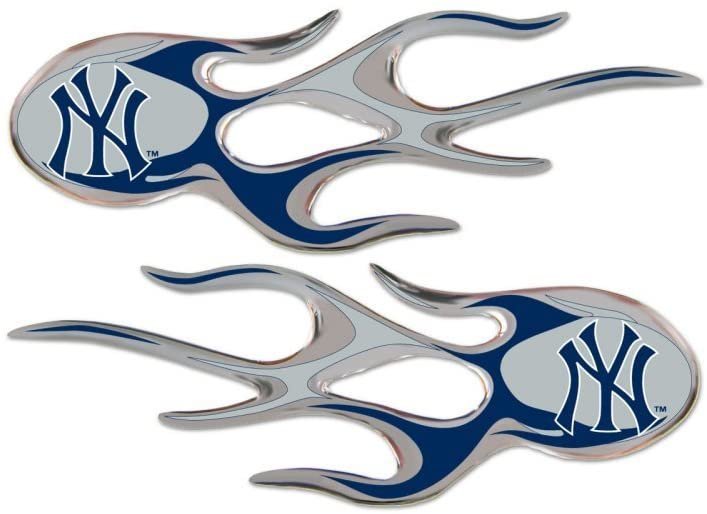 New York Yankees Pair of Decal Sticker Emblem, Air Puffed Raised, Micro Flame Design, Full Adhesive Backing, 2x5 Inch Each