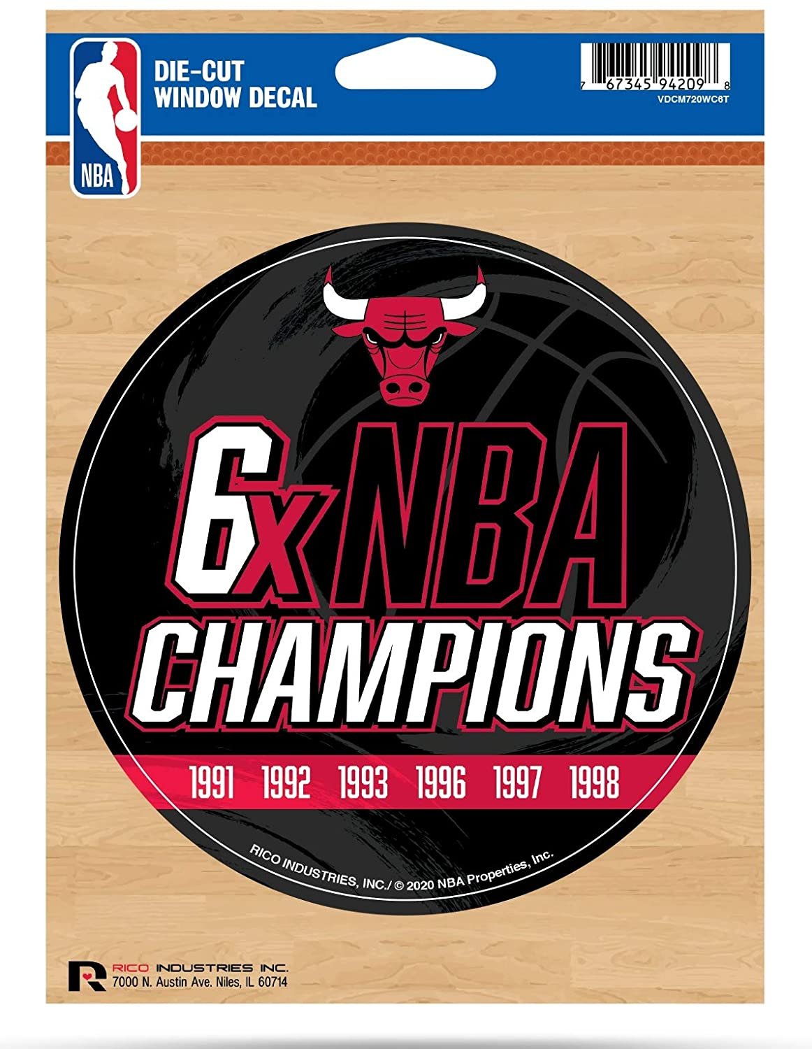 Chicago Bulls 6X Time Champions 5" Decal Sticker Flat Vinyl Auto Emblem Basketball