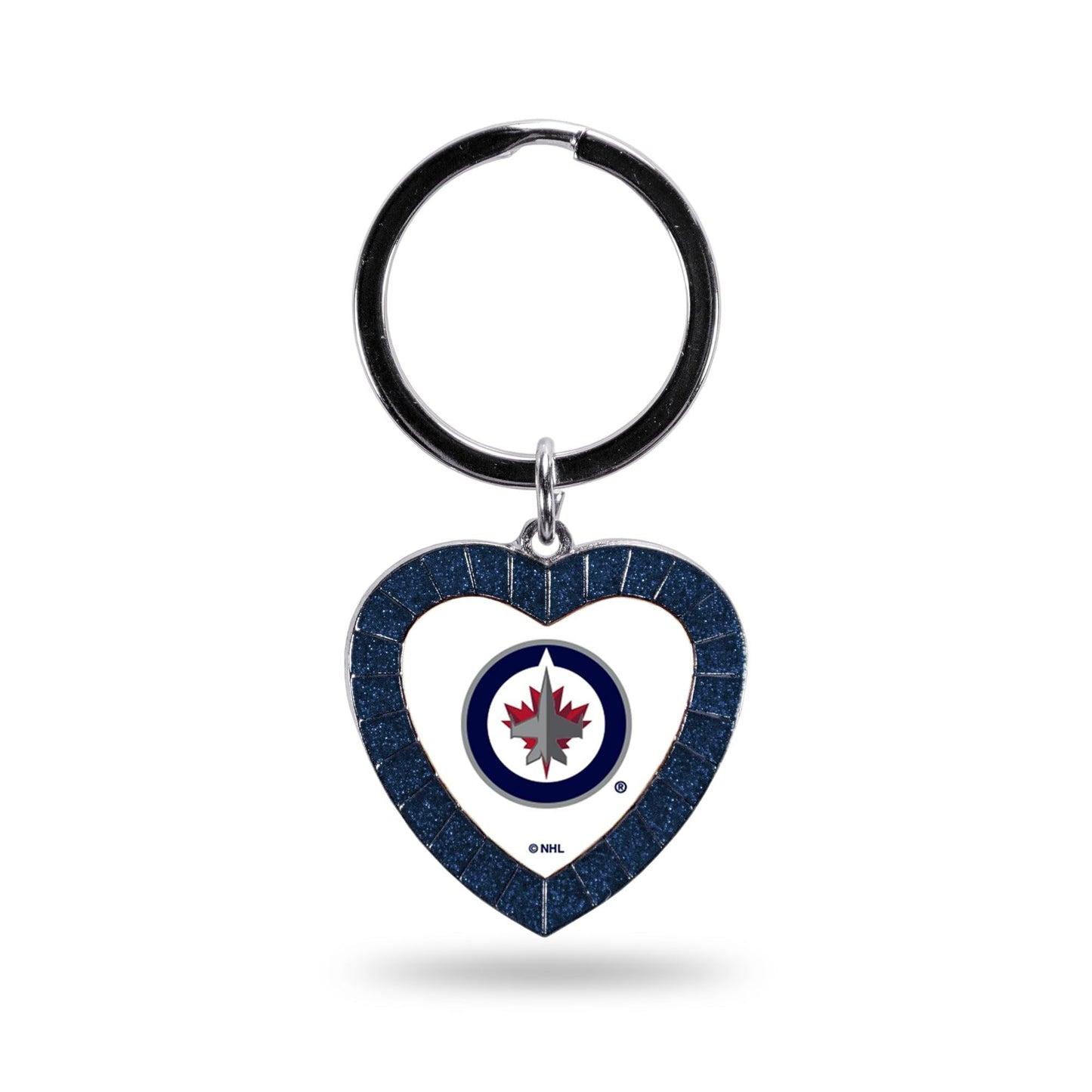 Winnipeg Jets Metal Keychain, Team Color Rhinestone Heart