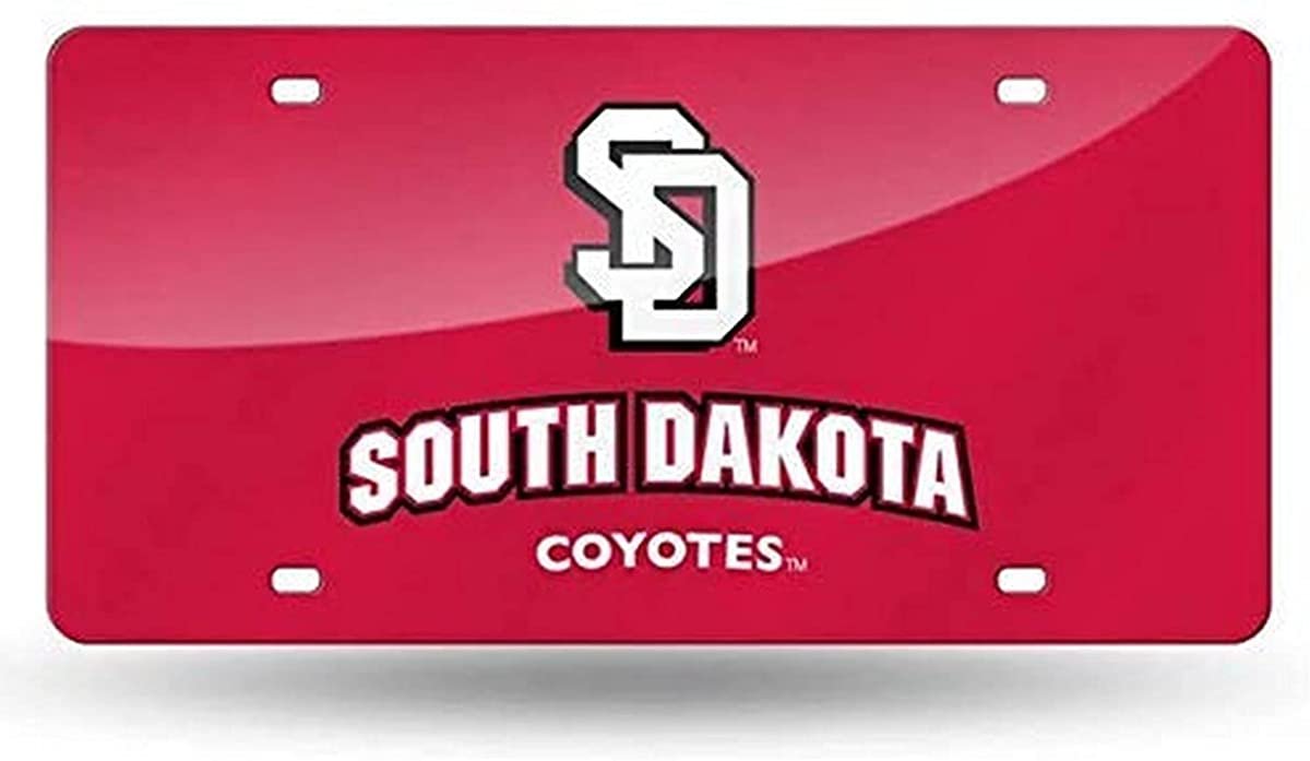 University of South Dakota Coyotes Premium Laser Cut Tag License Plate, Red Mirrored Acrylic Inlaid, 12x6 Inch