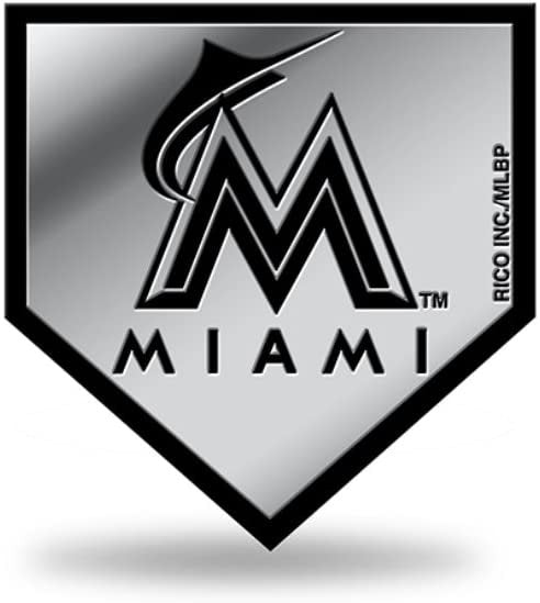 Miami Marlins Auto Emblem, Silver Chrome Color, Raised Molded Plastic, 3.5 Inch, Adhesive Tape Backing