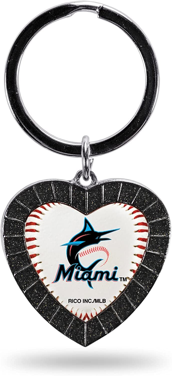 Miami Marlins Keychain Rhinestone Heart Decal Emblem Team Color Baseball