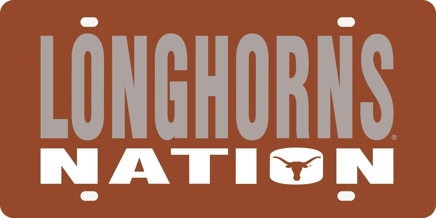 University of Texas Longhorns Premium Laser Cut Tag License Plate, Nation Design, Mirrored Acrylic Inlaid, 12x6 Inch