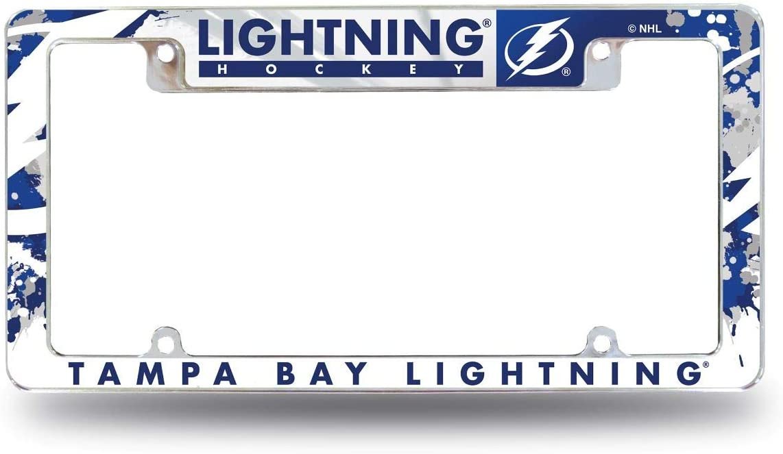 Tampa Bay Lightning Metal License Plate Frame Chrome Tag Cover, All Over Design, 6x12 Inch