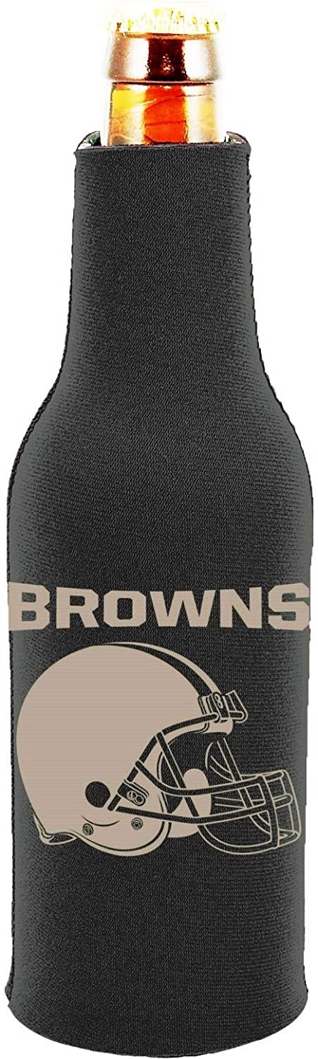 Cleveland Browns Pair of 16oz Drink Zipper Bottle Cooler Insulated Neoprene Beverage Holder, Black Tonal Design