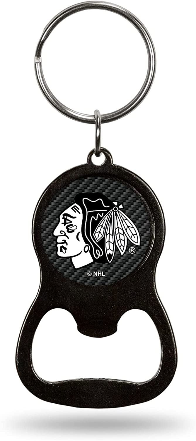Chicago Blackhawks Keychain Bottle Opener Carbon Fiber Design Metal Hockey