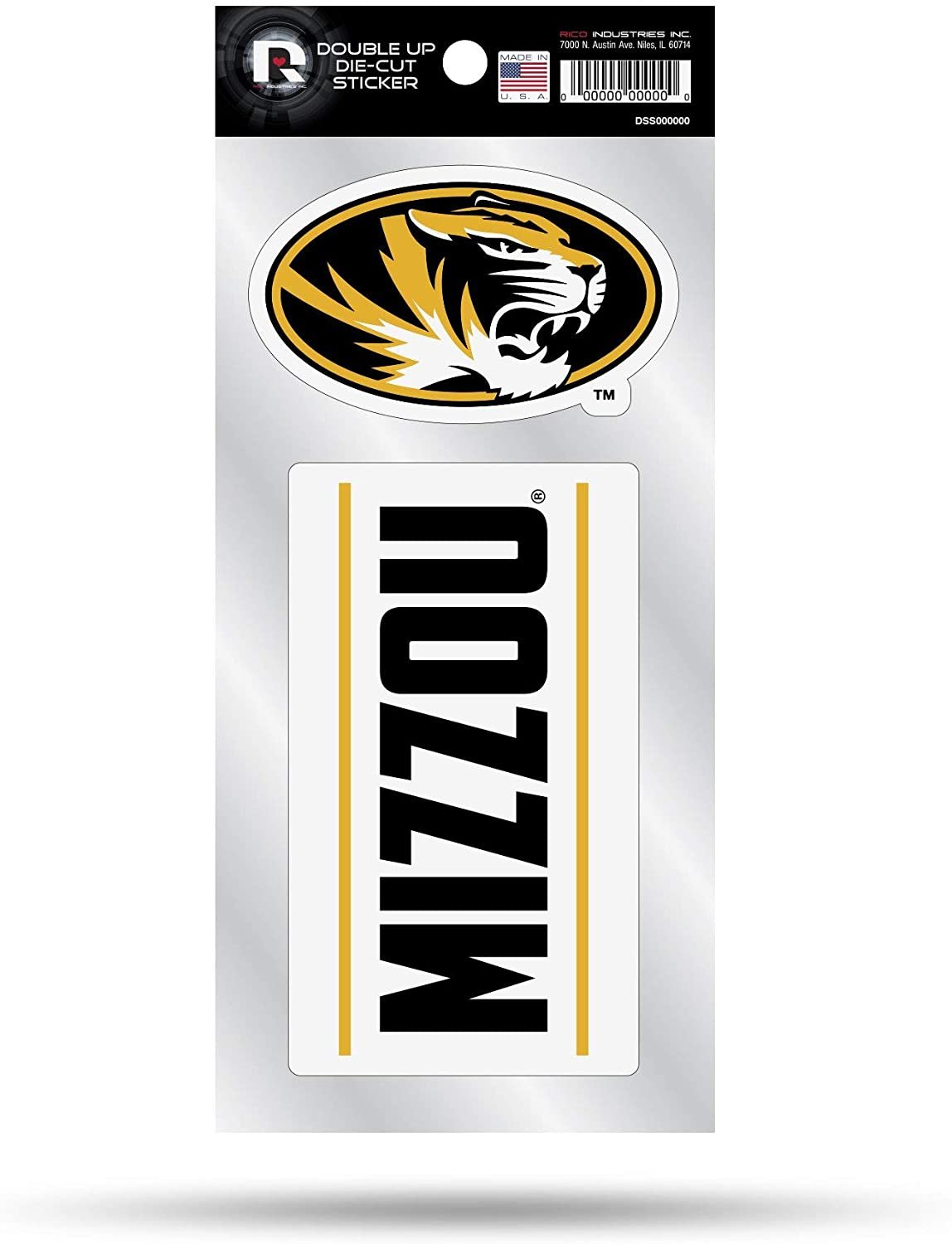 University of Missouri Tigers 2-Piece Double Up Die Cut Sticker Decal Sheet, 4x8 Inch