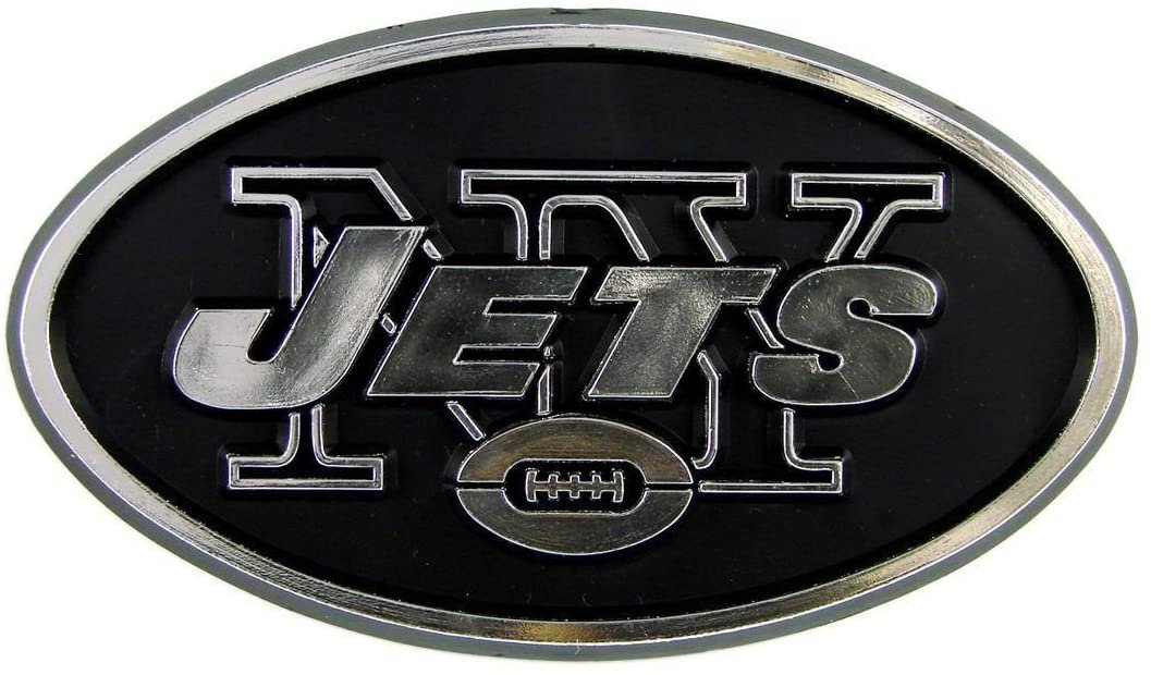 New York Jets Auto Emblem, Plastic Molded, Silver Chrome Color, Raised 3D Effect, Adhesive Backing