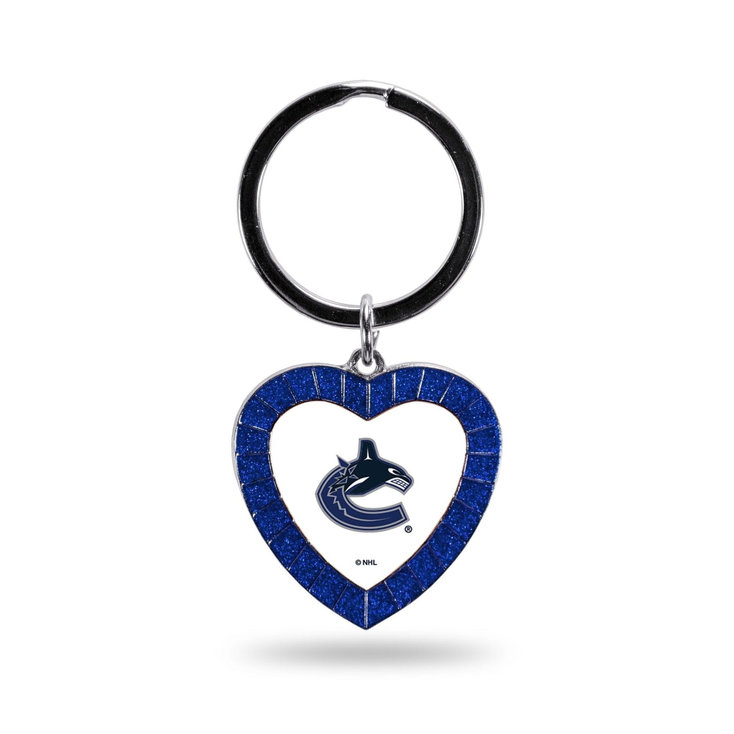 Vancouver Canucks Metal Keychain, Team Color Rhinestone Heart