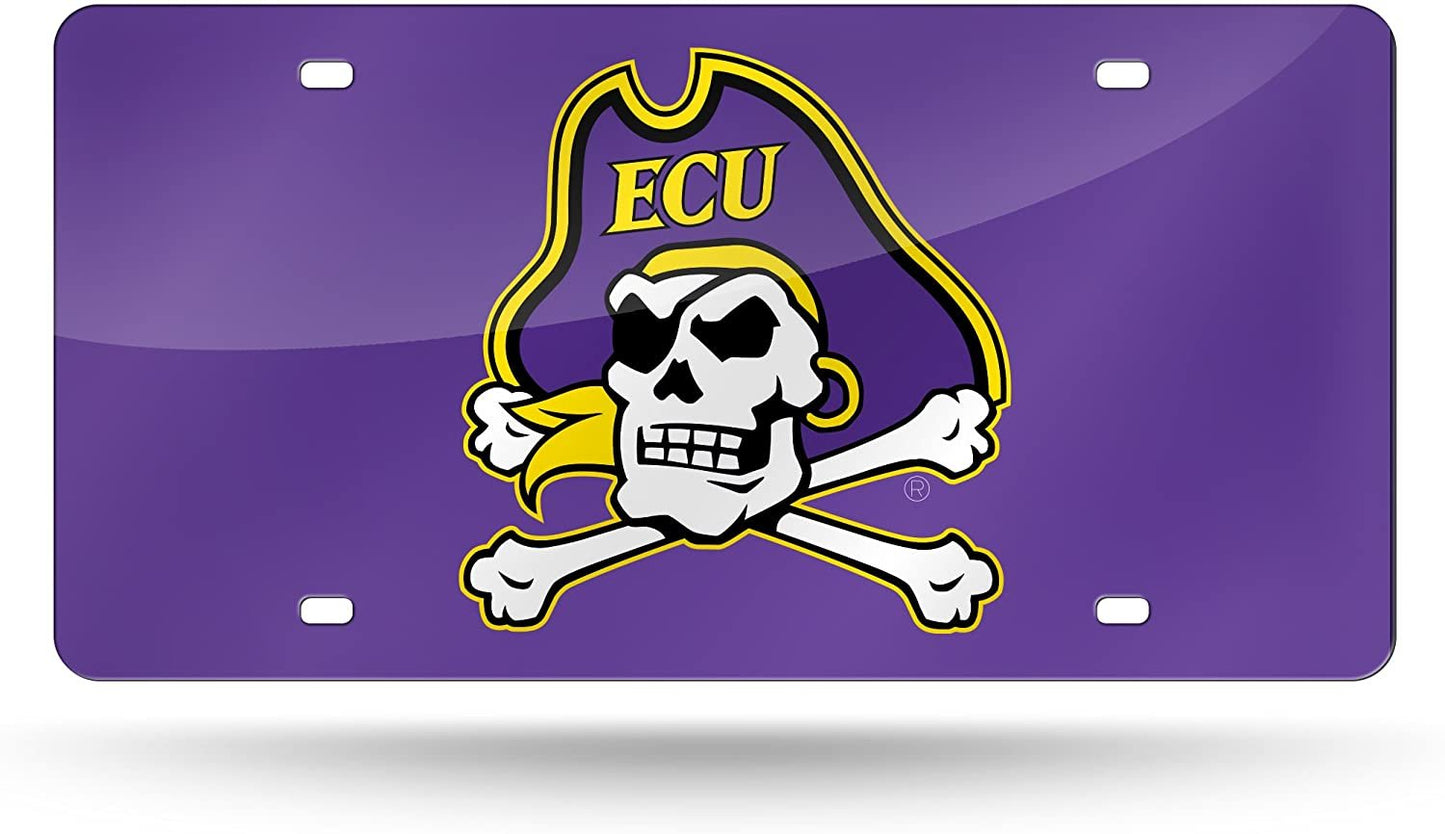 East Carolina University Pirates Premium Laser Cut Tag License Plate, Purple, Mirrored Acrylic Inlaid, 12x6 Inch