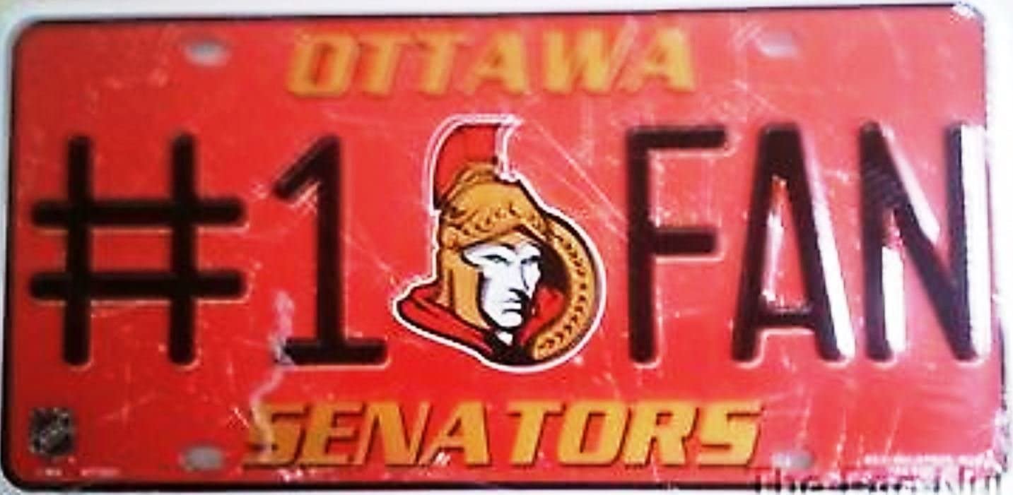 Ottawa Senators Metal Auto Tag License Plate, #1 Fan Cracked Ice Design, 6x12 Inch
