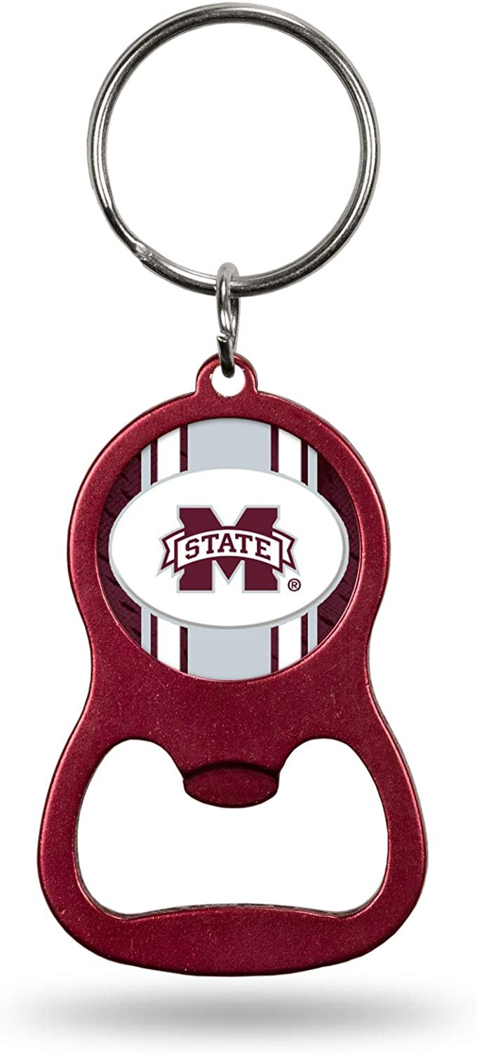 Mississippi State University Bulldogs Premium Solid Metal Bottle Opener Keychain, Key Ring, Team Color