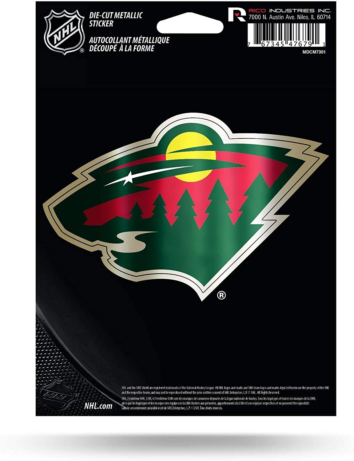 Minnesota Wild 5 Inch Die Cut Decal Sticker, Metallic Shimmer Design, Full Adhesive Backing