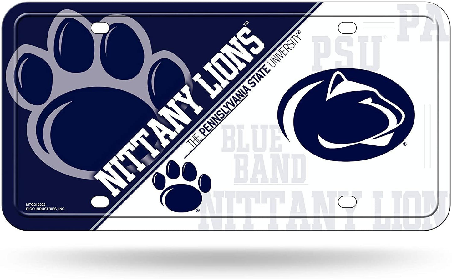 Penn State University Nittany Lions Metal Auto Tag License Plate, Split Design, 6x12 Inch