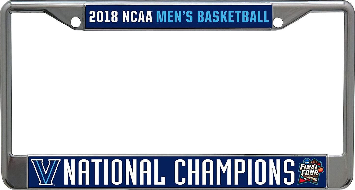 Villanova University Wildcats 2018 Champions Chrome Metal License Plate Frame Tag Cover, Laser Mirrored Inserts, 12x6 Inch