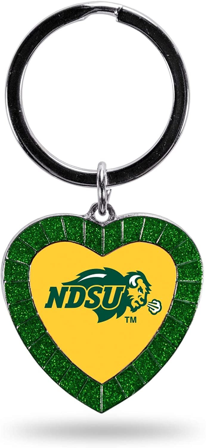 North Dakota State Bison NCAA Rhinestone Heart Colored Keychain, Green, 3-inches in length