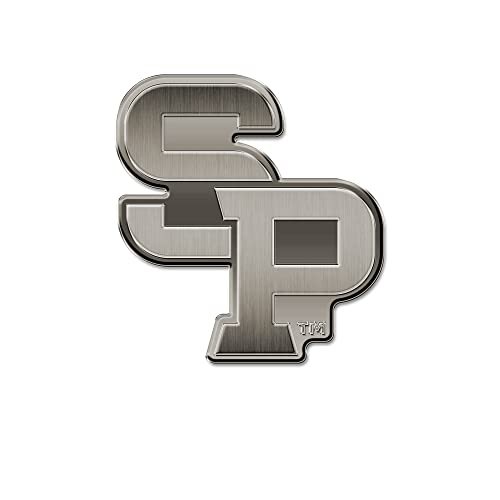 University of Wisconsin Stevens Point Pointers Solid Metal Auto Emblem, Antique Nickel Finish, Raised, Die Cut, 3.5 Inch, Adhesive Tape Backing