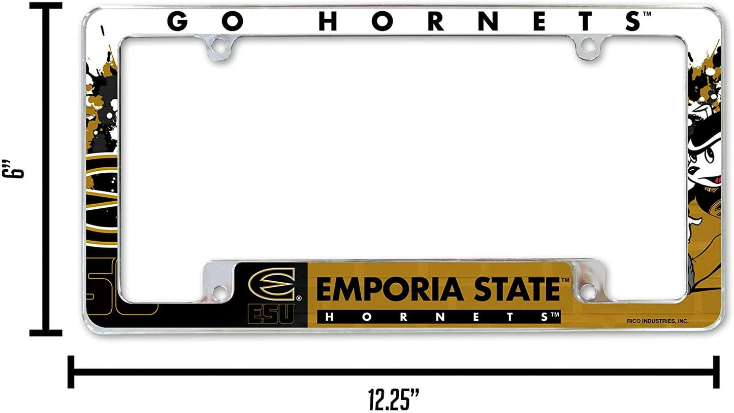 Emporia State University Hornets Metal License Plate Frame Chrome Tag Cover All Over Design 6x12 Inch