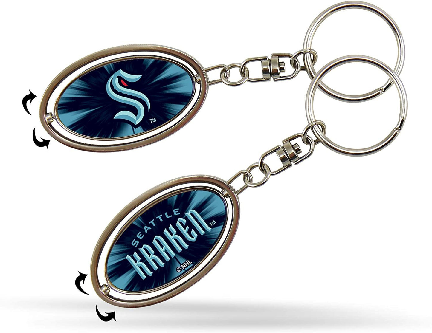 Seattle Kraken Premium Metal Keychain, 2-Sided Spinner, Oval Fob