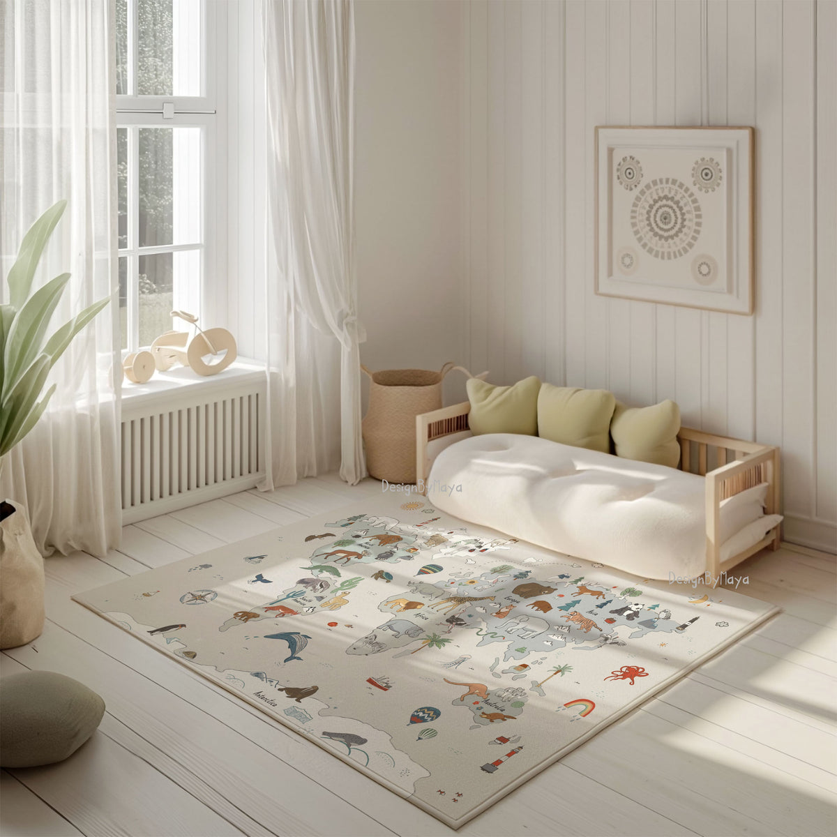 Basketball Court Playroom Rug / World map Area Rug