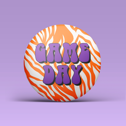 Zebra Game Day Button - Purple & Orange