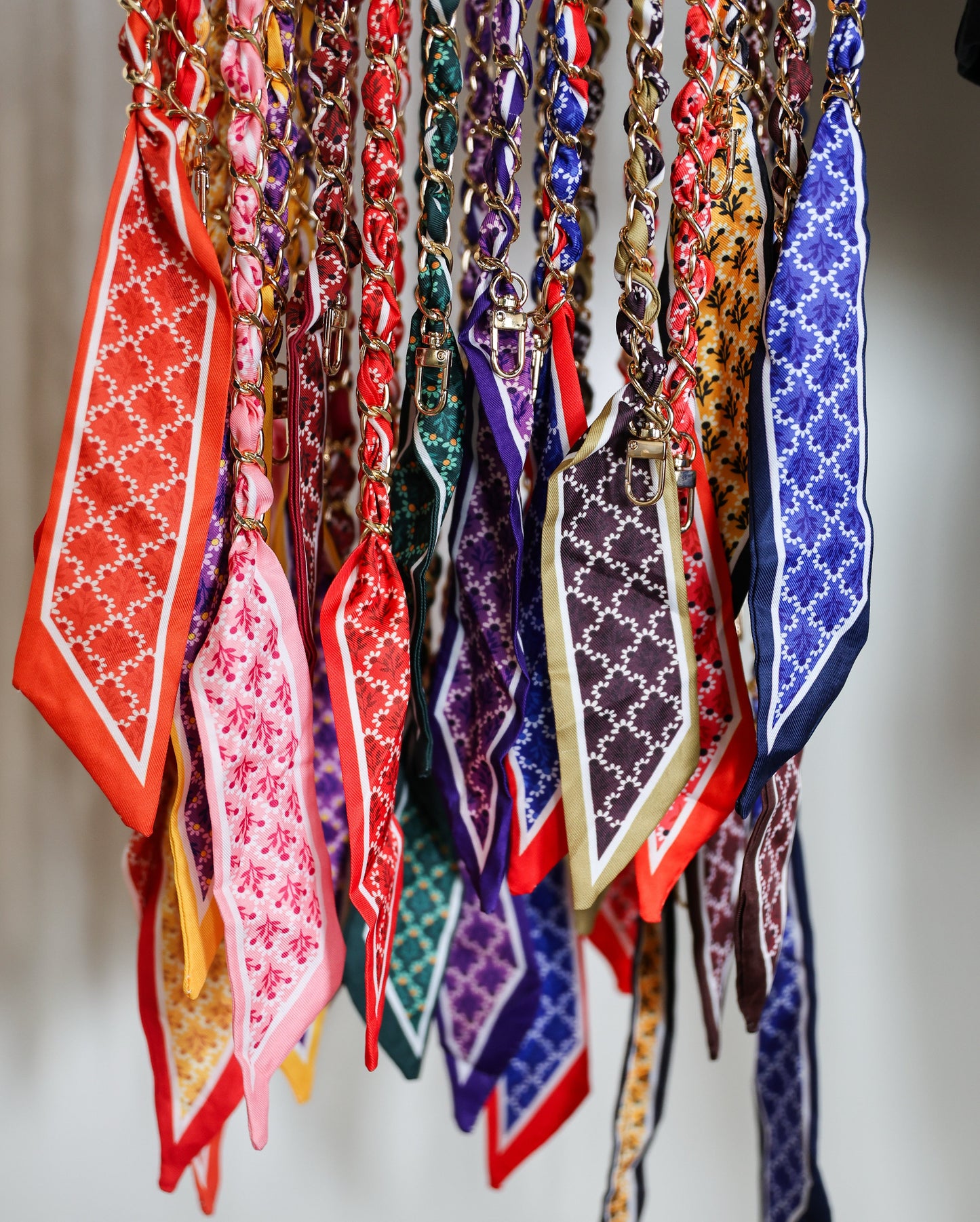 Woven Scarf Chain Purse/Phone Strap - Pink