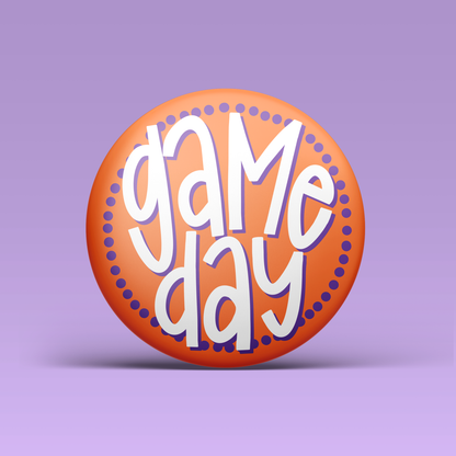 Polka Game Day Button - Purple & Orange
