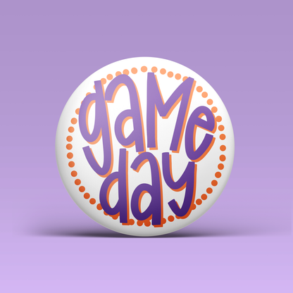 Polka Game Day Button - Purple & Orange