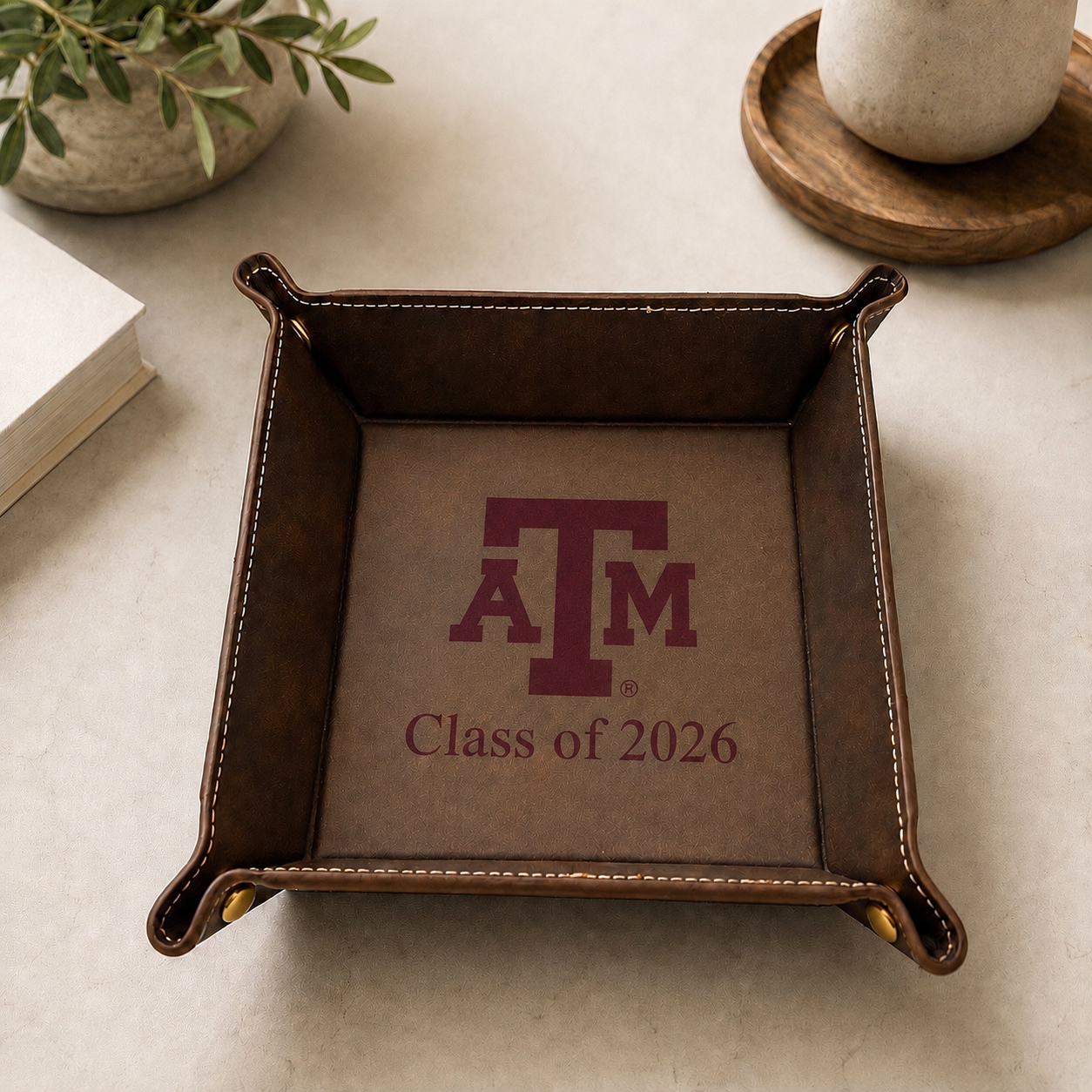 Texas A&M Maroon Leather Catchall Tray