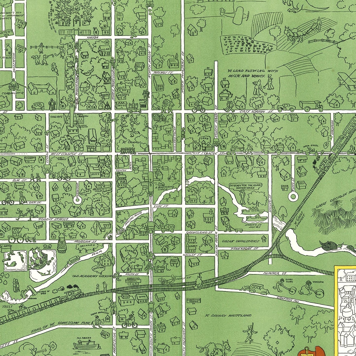 Vintage Map of Oberlin College, 1929