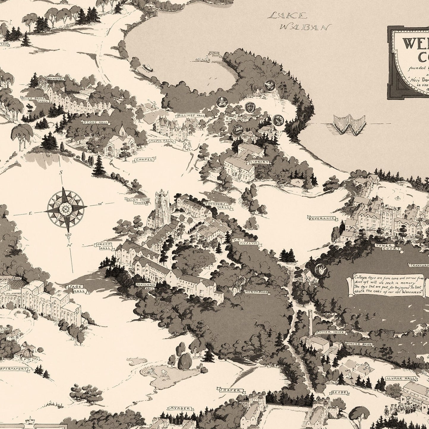 Vintage Map of Wellesley College, 1943